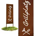 Produktbild: Relaxdays Edelrost Gartendeko, Grillplatz, HB: 85 x 28 cm, Gartenstecker wetterfest, rustikal, zum Stecken, Eisen braun