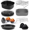 Produktbild: Fentic Heißluftfritteuse Zubehör – 19-Teiliges - Geeignet für XL und XXL Air Fryer - Inklusive Silikonform Heißluftfritteuse und E-Rezeptbuch - Schwarz