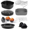 Produktbild: Fentic Heißluftfritteuse Zubehör – 19-Teiliges - Geeignet für XL und XXL Air Fryer, Philips, Cosori 5.5L, Ninja, Cecotec, Tefal, Princess – Inklusive Silikonform Heißluftfritteuse und E-Rezeptbuch