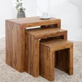 Produktbild: invicta INTERIOR Massives 3er-Set Beistelltische MAKASSAR Sheesham Stone Finish Couchtische Massivholz Holztische Tische Satztische Wohnzimmertische