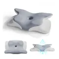 Produktbild: Juskys Nackenkissen 1er Set - Ergonomisch & Memory-Foam, Anpassungsfähig, Atmungsaktiv - weiß / grau