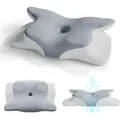 Produktbild: Juskys Nackenkissen 1er Set - Ergonomisch, Memory-Foam-Füllung - weiß / grau - Weiß/Grau