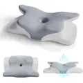 Produktbild: Nackenkissen 1er Set - Ergonomisches Nackenkissen Mit Memory-foam, Atmungsaktivem Bezug - Kissen Für Den Nacken, Gesunder Schlaf - Weiß/grau - Juskys