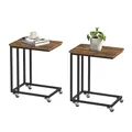 Produktbild: VASAGLE Beistelltisch 2er Set,Sofatisch mit Rollen, C-Form, mobiler Kaffeetisch, 35 x 50 x 60 cm, Wohnzimmertisch mit Metallgestell, für Laptop, Industrie-Design, vintagebraun-schwarz LCT644B01