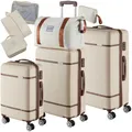 Produktbild: tectake® 13-TLG. Koffer Set mit Reisetasche, Koffer & Trolleys, Reisekoffer mit Rollen, Kofferset mit 3X Koffer groß und Tasche, Hartschalenkoffer mit TSA Schloss - Creme