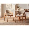 Produktbild: Stuhl mit Armlehnen 6er-Set - Bouclé-Stoff & Kautschukholz - Taupe & Holzfarben - SOLUNA