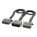 Produktbild: deleyCON 30cm 4-Pin Molex Y-Verlängerungskabel - MXI Stromversorgung für PC-Komponenten - 4-Pin Molex Stecker auf 2x 4-Pin Molex Buchse - Schwarz