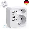 Produktbild: Adapter England Deutschland Stecker mit 3 USB,1 USB C mit 2 AC Steckdose,