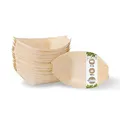 Produktbild: BIOZOYG 100 Stück Buffet Zubehör Snackschalen Holz 11 cm - Alternative für Bambus Teller Einweg naturbelassen - Einweggeschirr modern - Catering-Zubehör Holzschalen