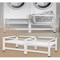 Produktbild: ML-Design Doppel Waschmaschinen-Untergestell mit 2 ausziehbaren Ablagen, Weiß, Stahl, bis 150kg, Waschmaschinensockel, Doppeluntergestell Doppelpo... - Weiß