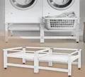 Produktbild: ML-Design Doppel Waschmaschinen-Untergestell mit 2 ausziehbaren Ablagen, Weiß, Stahl, bis 150kg, Waschmaschinensockel, Doppeluntergestell Doppelpodest