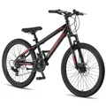 Produktbild: Licorne Bike Thunder Premium Mountainbike in 20, 24, 26, 27.5 und 29 Zoll Fahrrad für Mädchen Jungen Herren und Damen Discbremse Farbe:Schwarz/Rot;Größe:24 Zoll