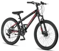 Produktbild: Licorne Bike Thunder Premium Mountainbike in 20, 24, 26, 27.5 und 29 Zoll Fahrrad für Mädchen Jungen Herren und Damen Discbremse (Schwarz/Rot, 24 Zoll)