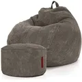 Produktbild: Green Bean® 2er Set Indoor XXL Sitzsack + Pouf mit EPS-Perlen Füllung - Fußhocker Fußkissen Hocker Bodenkissen Liegekissen Sitzkissen Lounge Chair - Anthrazit