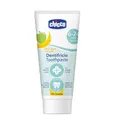 Produktbild: Chicco Zahnpasta für Kinder, Geschmack Apfel und Banane, Zahnpasta für Kinder, sanft zu Kinderzähnen, geringe Abrasivität, ohne Fluor, wirkt der Bildung von Karie, 50 ml, 6-24 Monate