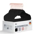 Produktbild: Blumtal Kleiderbügel 20 Stück - Kleiderbügel Samt 360° drehbar und belastbar - Bügel platzsparend und rutschfest - Bügel Schwarz mit Samtbezug - Samtbügel - Samt Schwarz