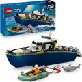 Produktbild: LEGO City Verfolgungsjagd im Polizeiboot  –  Spielset mit schwimmfähigem Schnellboot, Schlauchboot des Ganoven, 3 Mini-Figuren und einer Haifigur – Geschenk für Jungen und Mädchen ab 6 Jahren – 60456