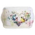 Produktbild: Ambiente Tablett 13x21cm Melamin mit Vogelpaar & Herz Motiv - zum Dekorieren & Servieren - kleines Serviertablett für Kaffee Tee Frühstück - Tischdeko Valentinstag Hochzeit - Dekotablett Weiß Bunt