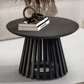 Produktbild: FineBuy Couchtisch Mango Massivholz rund Ø 60 cm Schwarz · Moderner Wohnzimmertisch Handgefertigter Sofatisch Fächer Japandi Design