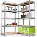 Produktbild: Juskys 2er-Set Lagerregal Basic 2X 180x90x40cm (HxBxT) | 1750 kg | 10 Böden | Schwerlastregal Steckregal Metall Kellerregal Regalsystem Regal verzinkt
