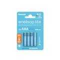Produktbild: eneloop lite, AAA/Micro NI-MH Akku, 4er-Pack, Kapazität mit min. 550 mAh, Ready-to-Use NI-MH Akkus, bis zu 3000 Mal wiederaufladbar, plastikfreier Verpackung, lite, blau