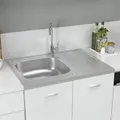 Produktbild: vidaXL Spüle mit Abtropffläche Set Silbern 800x600x155 mm Edelstahl