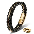 Produktbild: SERASAR Goldarmband Herren 23cm Gold Männer Armband Leder Armreif Herrenarmreif Armschmuck Schmuck Herrenschmuck Flecht Wickelarmband Kette Armbändchen Men Leather Bracelet