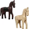 Produktbild: Marrakesch Dekofiguren aus Holz Pferd Hevonen 28cm Groß Tierfiguren Skulptur als Tischdekoration Natur & Dunkel Braun