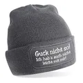 Produktbild: Herzbotschaft Beanie Strickmütze mit Spruch | Guck Nicht so! | grau | Unisex SoftTouch angenehm weiche und warme Wintermütze | OneSize Einheitsgröße für Erwachsene