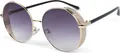 Produktbild: styleBREAKER Damen Runde Sonnenbrille mit getönten Polycarbonat Gläsern und Glitzer Side Shield, Metall Rahmen 09020120