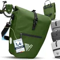 Produktbild: MIVELO 2in1 Fahrradtasche Gepäckträgertasche wasserdicht 100% PVC frei + Laptopfach + Schultergurt – Fahrrad Tasche für Gepäckträger 1 STK Olivgrün