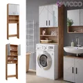 Produktbild: Waschmaschinenschrank Irma Eiche Weiß Hochglanz 64 x 191 cm Badezimmer Vicco