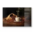 Produktbild: DEQORI Schneidebrett aus Glas | groß 30x20 cm | Motiv Kaffeetasse mit Bohnen | Design Schneideplatte für Küche | Frühstücksbrett antibakteriell & rutschfest | Glasplatte & Servierplatte