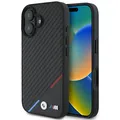 Produktbild: Hülle iPhone 16 Plus BMW Carbon-Look MagSafe Tricolor schwarz Logo Metall