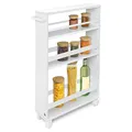 Produktbild: bomoe Nischenregal 15cm breit – Küchenwagen Küchenregal Schmal – Rollwagen Schmal 3 Fächer & Arbeitsplatte – Nischenschrank Küche Bad Büro – Bathroom Cart Nischenwagen Weiß 79x50 cm – Hylla