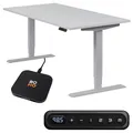 Produktbild: boho office® höhenverstellbarer Schreibtisch 140 x 80 cm - Elektrisch stufenlos, 2 Motoren, 3-Fach Teleskop, Memoryfunktion, inkl. Wireless Charger - Homedesk Silber inkl. Tischplatte in Lichtgrau