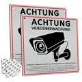 Produktbild: 2 Stück Schild Videoüberwachung Privatgrundstück mit DSGVO Hinweis, 15 x 15 cm Aluminium Hinweisschild Videoüberwachung, mit Selbstklebend und 4 Bohrlöcher, Schilder Kameraüberwachung, Warnschild