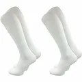 Produktbild: GAWILO Herren Retro Kniestrümpfe (2 Paar) | 78% Baumwolle | knielange Socken im sportlichen Look mit Komfortbund | ohne zu Verrutschen (39-42, weiß)