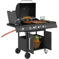 Produktbild: Outsunny - Gasgrill 12,2 kw 3+1 Brenner bbq Grillwagen aus Edelstahl inkl Rolle Seitenbrenner Thermometer Grillrost Kochfeld Seitentisch Gas-Grill