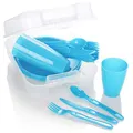 Produktbild: COM-FOUR® 31-teiliges Picknick-Set, Picknickkorb und Mehrweggeschirr für 6 Personen, idealer Picknickkoffer für Camping, Wohnmobil, Strand und Rucksackreisen (blau)
