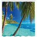 Produktbild: Abakuhaus Duschvorhang Moderner Digitaldruck mit 12 Haken auf Stoff Wasser Resistent Breite 175 cm, Höhe 220 cm, Tropisch Palmen, Meer, Strand blau 175 cm x 220 cm