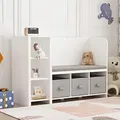 Produktbild: Kinderregal mit Sitzbank Høylandet 76x112x40 cm Weiß/Grau