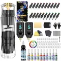 Produktbild: POSEIDON Akku-Rotary Tattoo Machine Kit mit 20 Tattoo-Kartuschennadeln, Tintenset & 2 Akkus | Professionelles Tattoo-Gerät für Anfänger | Komplettes Starter-Set