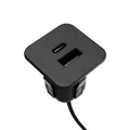 Produktbild: kalb | USB Einbau-Ladehub 2-in-1 (USB-A & USB-C), für Möbel und Tischplatten, 12 VDC Eingang, Ausgänge 5 V/3 A und 9 V/2.2 A (Schwarz)