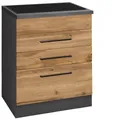 Produktbild: KOCHSTATION Kochfeldumbauschrank KS-Tulsa 60 cm breit, 2 Schubladen, 1 großer Auszug, schwarzer Metallgriff