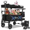 Produktbild: Sekey Bollerwagen Faltbar mit Dach 2 Kinder 100KG, Faltbarer Bollerwagen Handwagen Schiebegriff, Kinderwagen Stoßfest PU Räder mit Bremsen 110L, SS5050, Schwarz