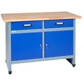 Produktbild: Küpper Werkbank 12057, 120x84x60 cm, 2 Schubladen, 2 Türen, 300 kg Traglast, 30 mm massive Buchenarbeitsplatte