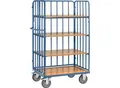 Produktbild: Etagenwagen, 4 Holz-Böden, bis 600 kg, 3-seitige Streben, 1000 x 600 mm, Stahl, blau