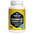 Produktbild: Vitamin D3 K2 2000 IE mit Vitamin K2 MK7 >99% All Trans Form, 1+ Jahre Vorrat, 240 Tabletten Vitamin D ohne unnötige Zusatzstoffe, in Deutschland hergestellt