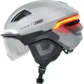 Produktbild: ABUS Fahrradhelm HYP-E ACE - mit Frontlicht, Rücklicht und Blinklicht - mit Visier und Ohrenschützern - geeignet auch für E-Bike und S-Pedelec -... - Silber